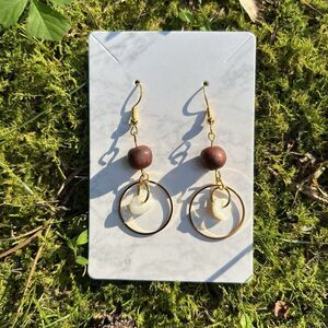 Handmade Polymer Clay Bead With Gold Toned Circle With Accent Bead Earring